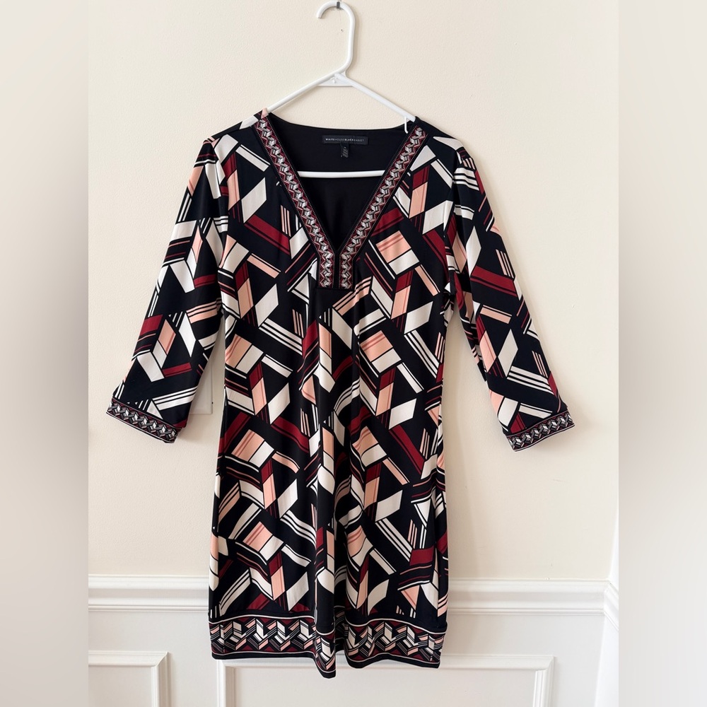 White House Black Market Geometric Pattern Black Dress